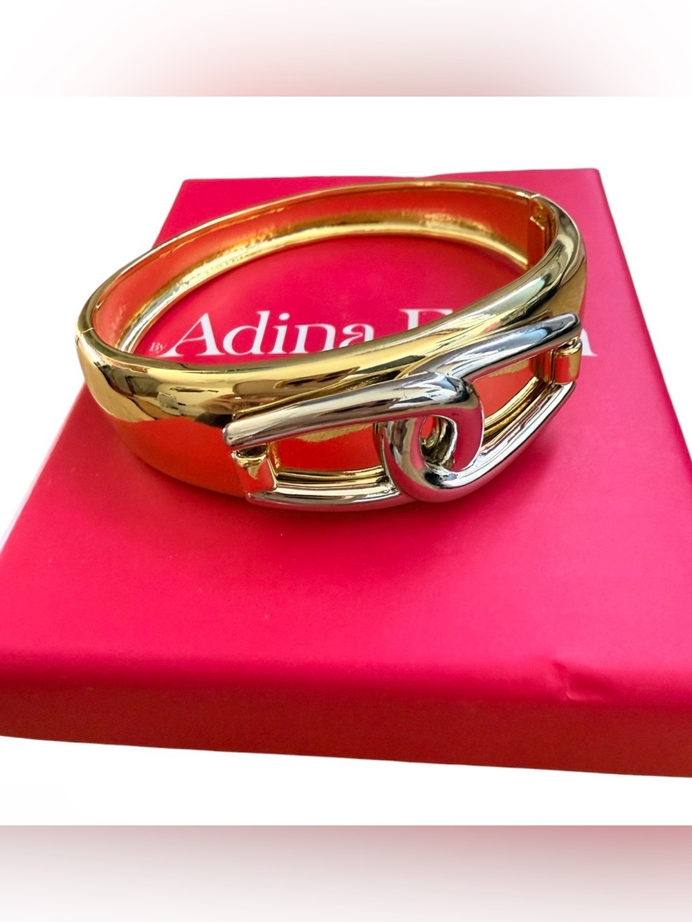 Adina Eden- Horsebit Two-tone interlocking chain link cuff bracelet